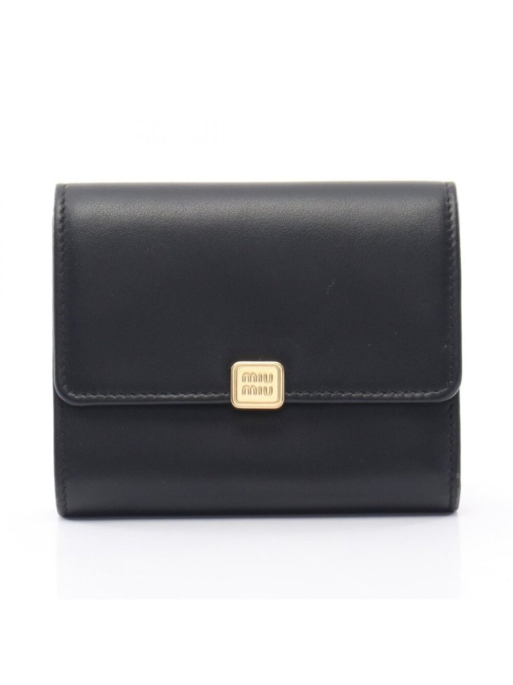 Miu Miu Trifold Wallet Softy Metal Square Black Leather